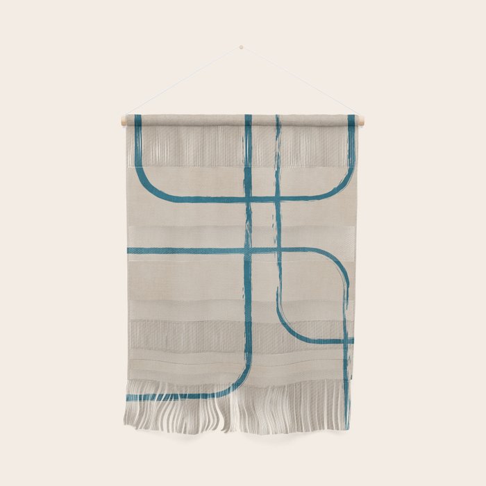 Teal Lines Light Beige Painting Minimalist Geometric Artwork Wall Hanging Gallery Image 1