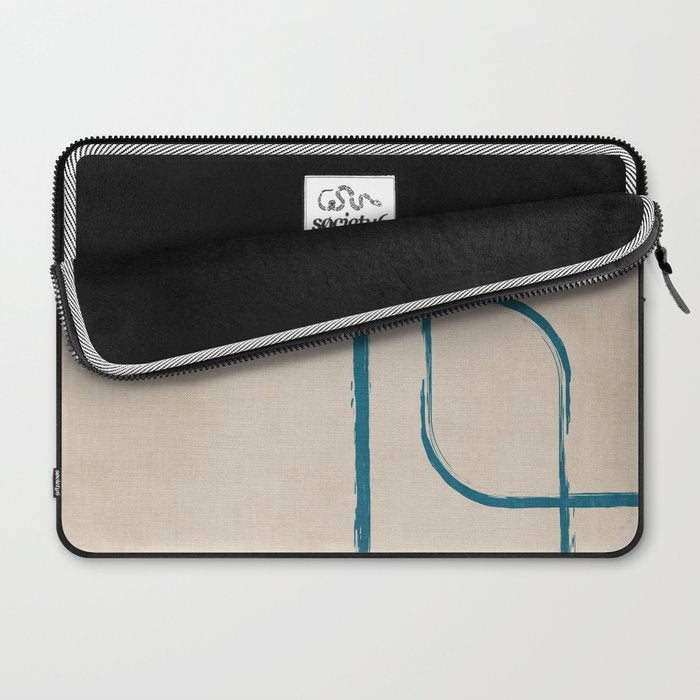 Teal Lines Light Beige Painting Minimalist Geometric Artwork Laptop Sleeve Gallery Image 2