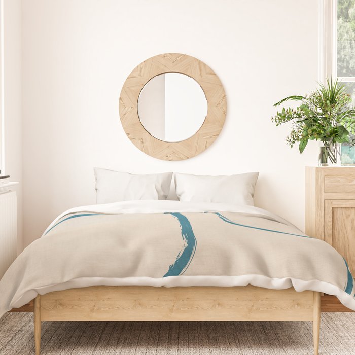 Teal Lines Light Beige Painting Minimalist Geometric Artwork Duvet Cover Gallery Image 3