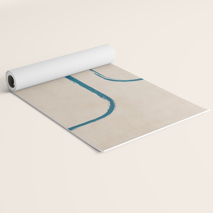 Teal Lines Light Beige Painting Minimalist Geometric Artwork Yoga Mat Gallery Image 2