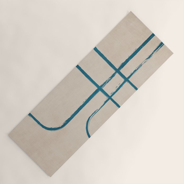 Teal Lines Light Beige Painting Minimalist Geometric Artwork Yoga Mat Gallery Image 1