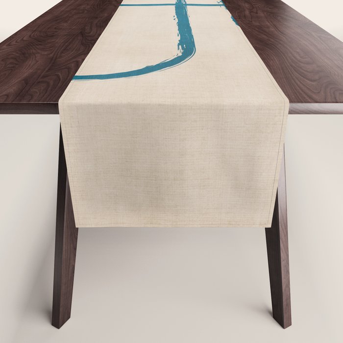 Teal Lines Light Beige Painting Minimalist Geometric Artwork Table Runner Gallery Image 1