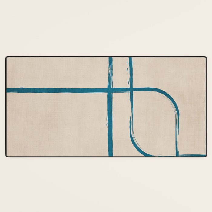 Teal Lines Light Beige Painting Minimalist Geometric Artwork Desk Mat Gallery Image 3