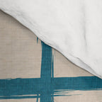 Teal Lines Light Beige Painting Minimalist Geometric Artwork Comforter Gallery Image 4