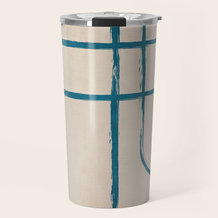 Teal Lines Light Beige Painting Minimalist Geometric Artwork Travel Mug Gallery Image 1
