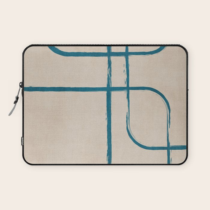 Teal Lines Light Beige Painting Minimalist Geometric Artwork Laptop Sleeve Gallery Image 1
