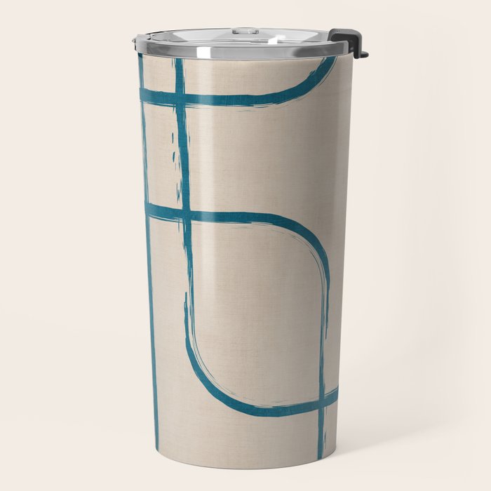 Teal Lines Light Beige Painting Minimalist Geometric Artwork Travel Mug Gallery Image 2