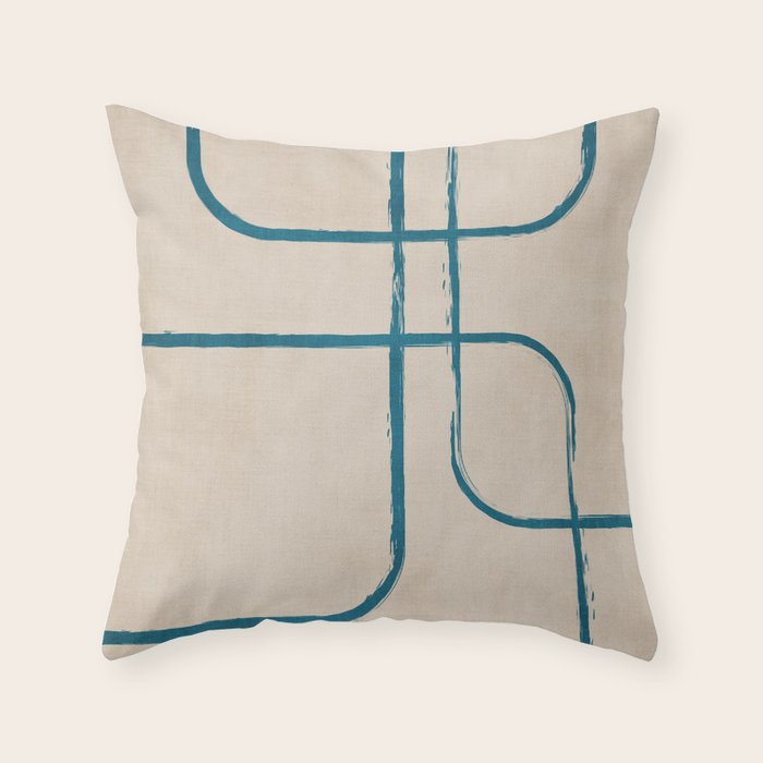 Teal Lines Light Beige Painting Minimalist Geometric Artwork Throw Pillow Gallery Image 6