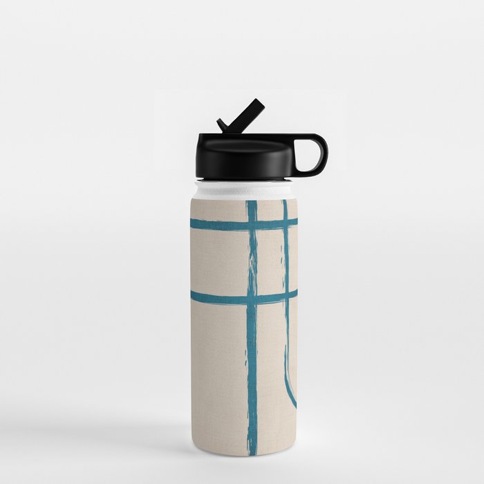 Teal Lines Light Beige Painting Minimalist Geometric Artwork Water Bottle Gallery Image 1