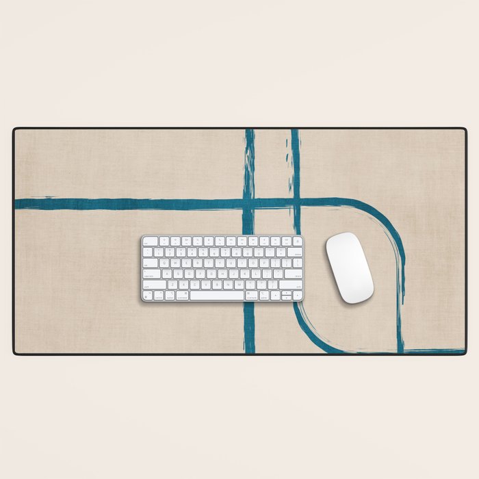 Teal Lines Light Beige Painting Minimalist Geometric Artwork Desk Mat Gallery Image 1