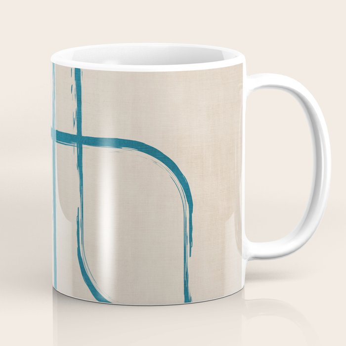Teal Lines Light Beige Painting Minimalist Geometric Artwork Coffee Mug Gallery Image 1