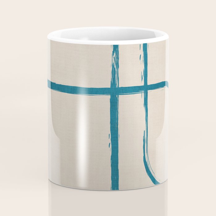 Teal Lines Light Beige Painting Minimalist Geometric Artwork Coffee Mug Gallery Image 4