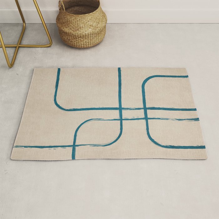 Teal Lines Light Beige Painting Minimalist Geometric Artwork Rug Gallery Image 1