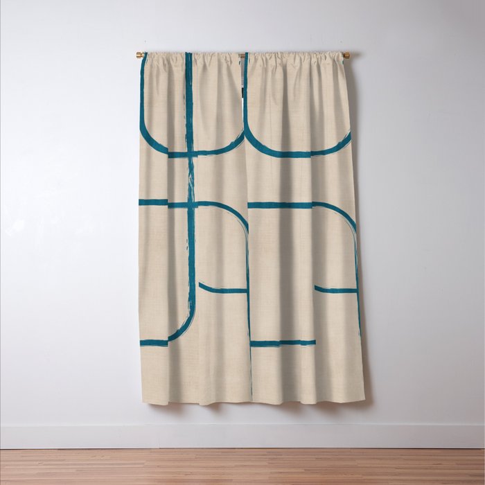 Teal Lines Light Beige Painting Minimalist Geometric Artwork Window Curtain Gallery Image 3