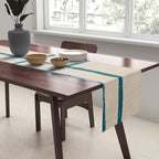 Teal Lines Light Beige Painting Minimalist Geometric Artwork Table Runner Gallery Image 2
