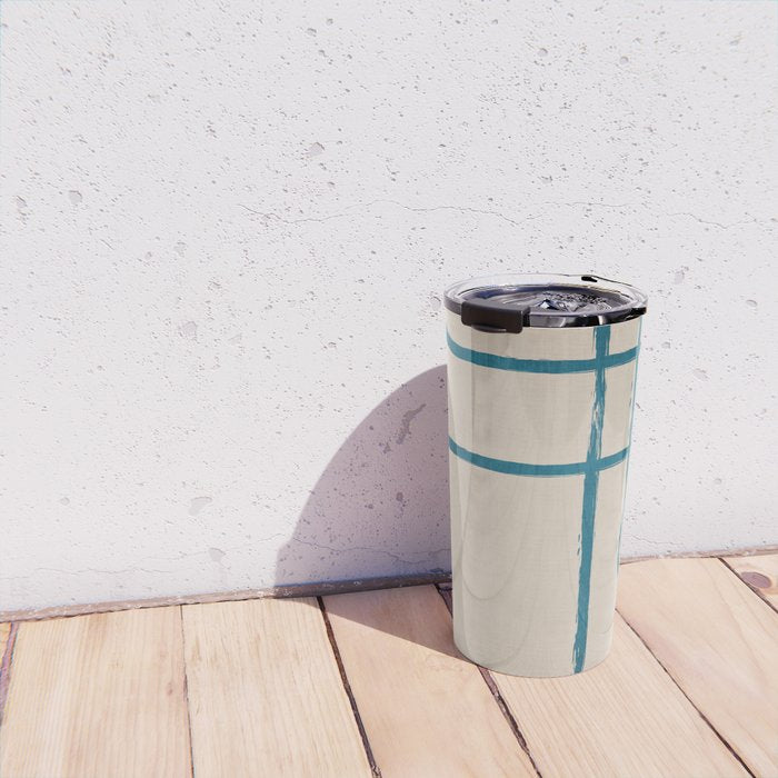 Teal Lines Light Beige Painting Minimalist Geometric Artwork Travel Mug Gallery Image 4