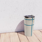Teal Lines Light Beige Painting Minimalist Geometric Artwork Travel Mug Gallery Image 4