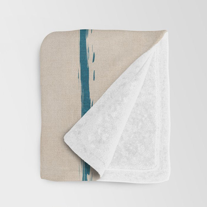 Teal Lines Light Beige Painting Minimalist Geometric Artwork Throw Blanket Gallery Image 3