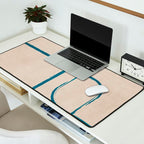 Teal Lines Light Beige Painting Minimalist Geometric Artwork Desk Mat Gallery Image 2