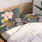 Exotic Golden Jungle Leopard & Pink Palm Leaf Geometric Pattern Pillow Sham Gallery Image 2