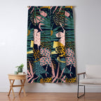 Exotic Golden Jungle Leopard & Pink Palm Leaf Geometric Pattern Window Curtain Gallery Image 5