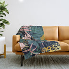 Exotic Golden Jungle Leopard & Pink Palm Leaf Geometric Pattern Throw Blanket Gallery Image 1
