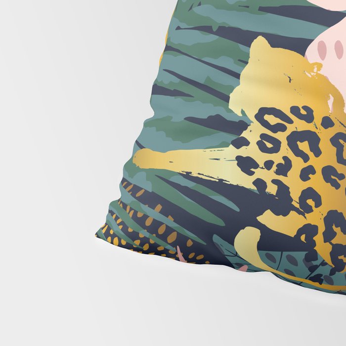 Exotic Golden Jungle Leopard & Pink Palm Leaf Geometric Pattern Pillow Sham Gallery Image 4