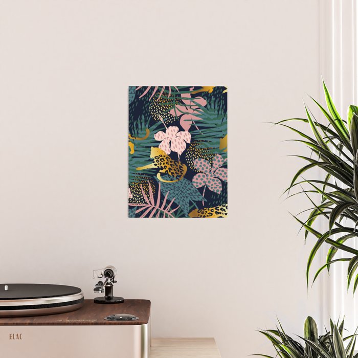 Exotic Golden Jungle Leopard & Pink Palm Leaf Geometric Pattern Poster Gallery Image 2