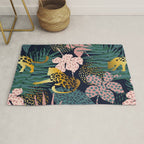 Exotic Golden Jungle Leopard & Pink Palm Leaf Geometric Pattern Rug Gallery Image 1