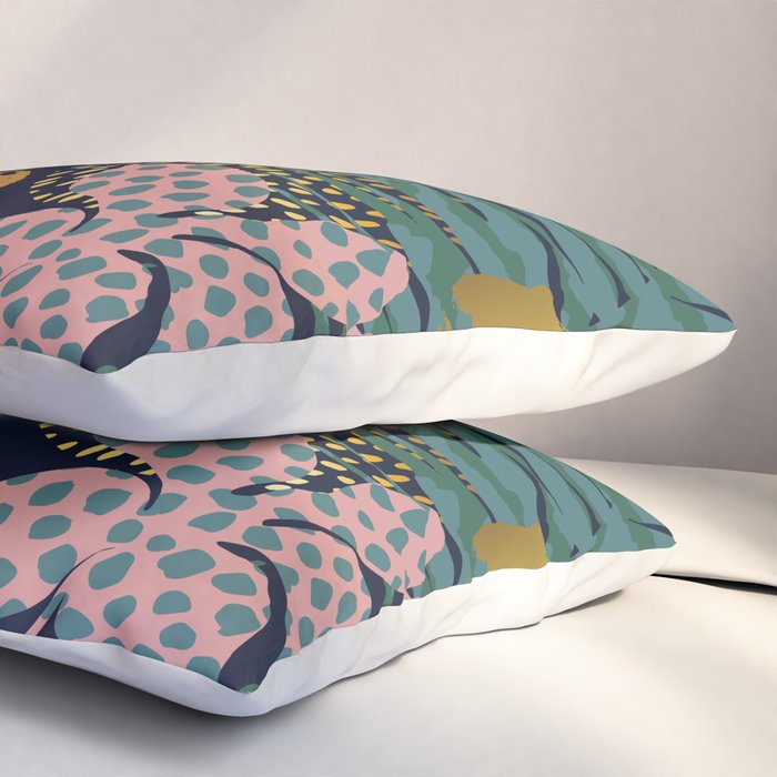 Exotic Golden Jungle Leopard & Pink Palm Leaf Geometric Pattern Pillow Sham Gallery Image 3