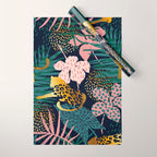 Exotic Golden Jungle Leopard & Pink Palm Leaf Geometric Pattern Wrapping Paper Gallery Image 1