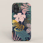 Exotic Golden Jungle Leopard & Pink Palm Leaf Geometric Pattern iPhone Case Gallery Image 1