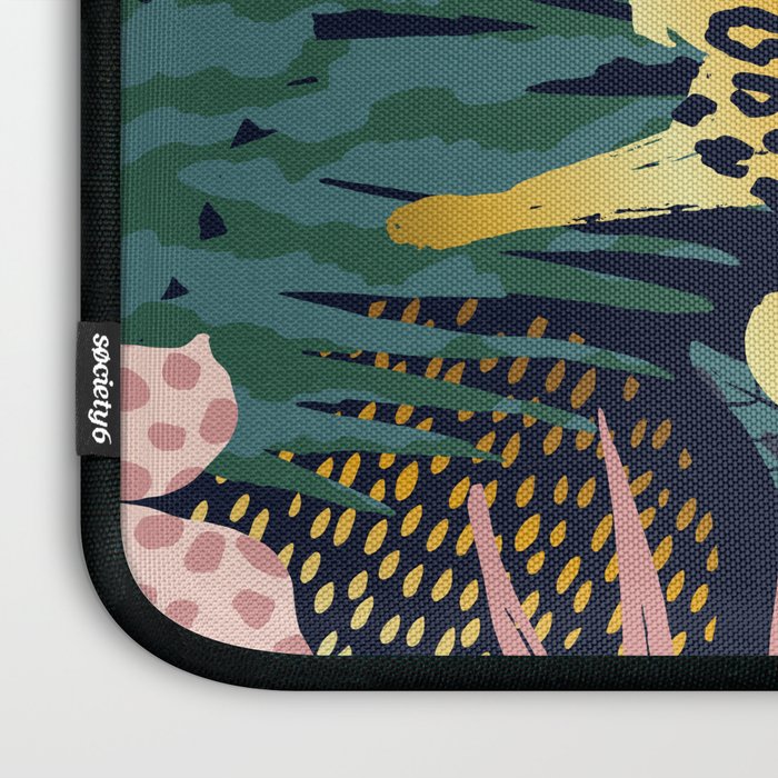 Exotic Golden Jungle Leopard & Pink Palm Leaf Geometric Pattern Laptop Sleeve Gallery Image 3