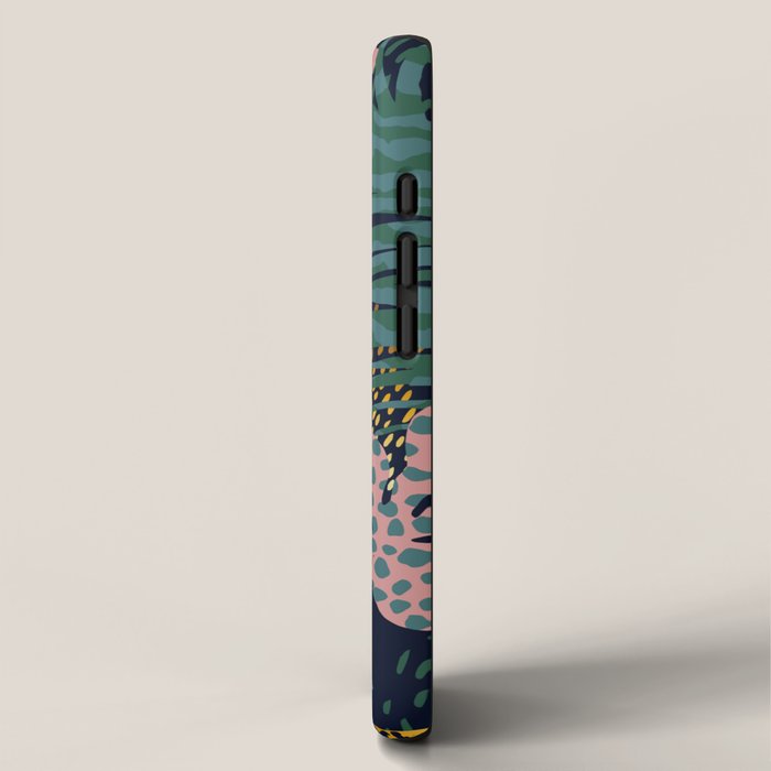 Exotic Golden Jungle Leopard & Pink Palm Leaf Geometric Pattern iPhone Case Gallery Image 2