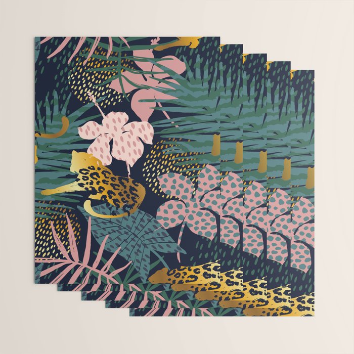 Exotic Golden Jungle Leopard & Pink Palm Leaf Geometric Pattern Wrapping Paper Gallery Image 3