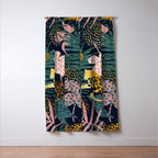 Exotic Golden Jungle Leopard & Pink Palm Leaf Geometric Pattern Window Curtain Gallery Image 3