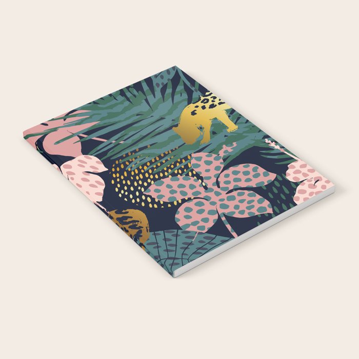 Exotic Golden Jungle Leopard & Pink Palm Leaf Geometric Pattern Notebook Gallery Image 1