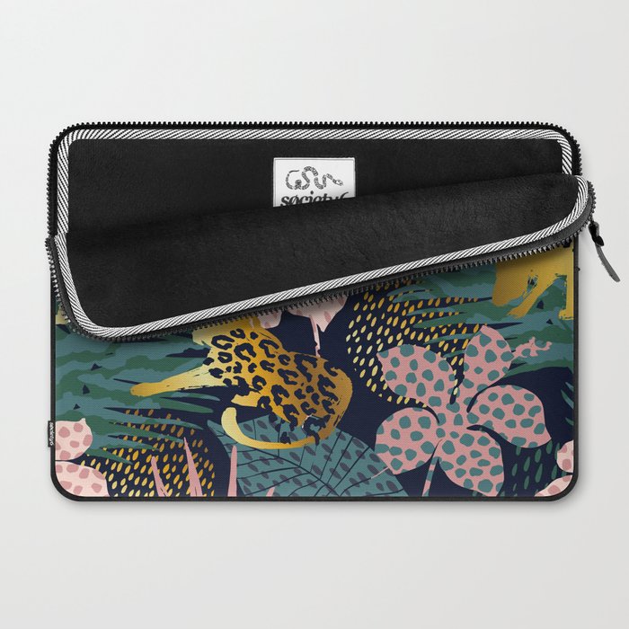 Exotic Golden Jungle Leopard & Pink Palm Leaf Geometric Pattern Laptop Sleeve Gallery Image 2