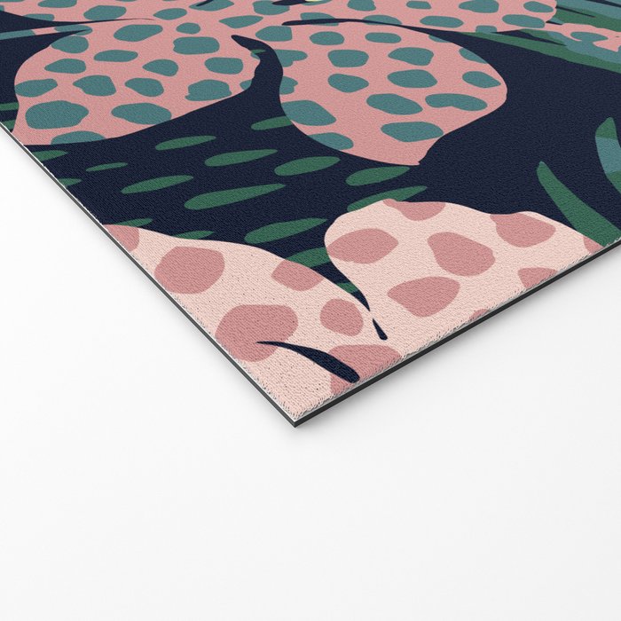 Exotic Golden Jungle Leopard & Pink Palm Leaf Geometric Pattern Welcome Mat Gallery Image 2