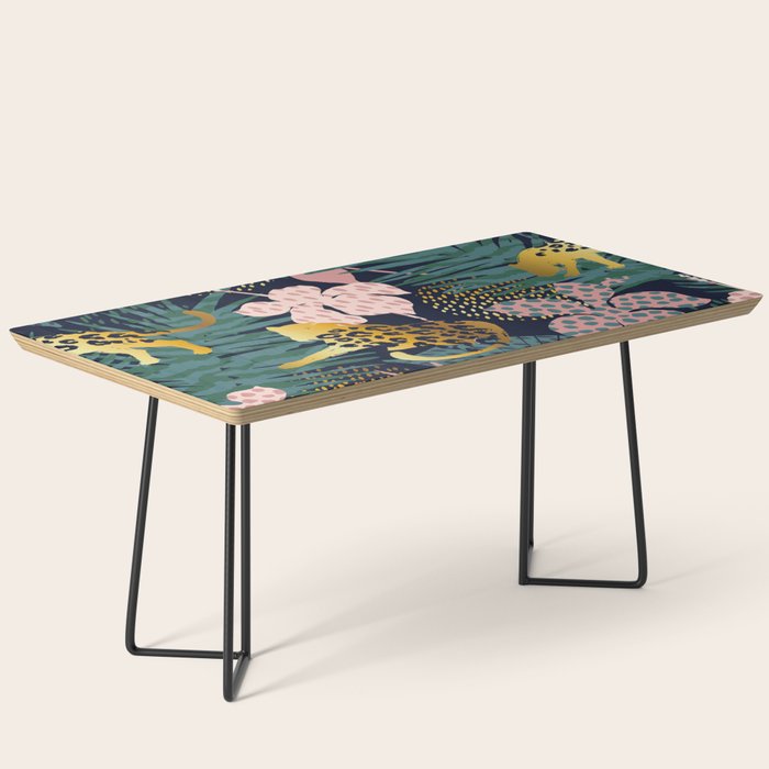 Exotic Golden Jungle Leopard & Pink Palm Leaf Geometric Pattern Coffee Table Gallery Image 1