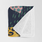 Exotic Golden Jungle Leopard & Pink Palm Leaf Geometric Pattern Throw Blanket Gallery Image 3