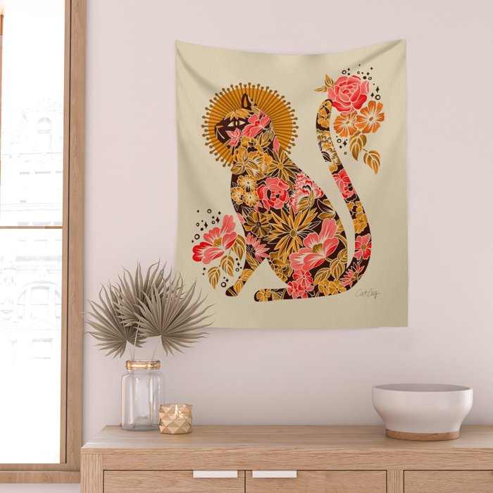 Porcelain Cat - 70s Palette Wall Tapestry Gallery Image 2