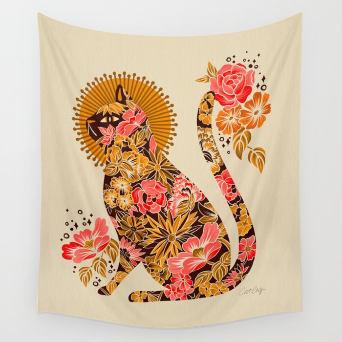 Porcelain Cat - 70s Palette Wall Tapestry Gallery Image 1