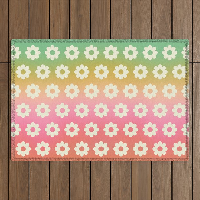Ombre Rainbow Daisy Pattern Outdoor Rug Gallery Image 1