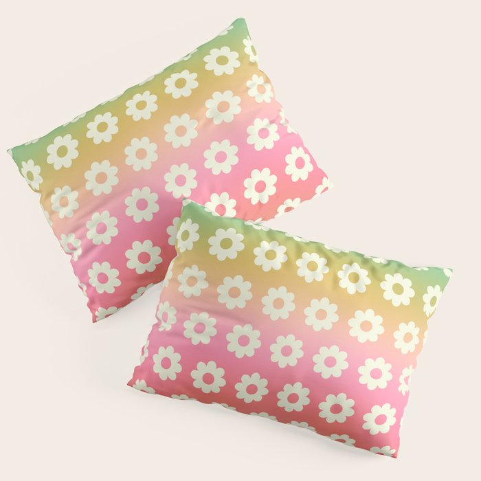 Ombre Rainbow Daisy Pattern Pillow Sham Gallery Image 3