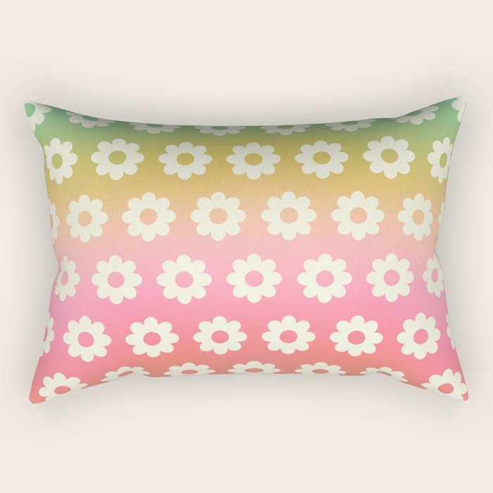 Ombre Rainbow Daisy Pattern Rectangular Pillow Gallery Image 1
