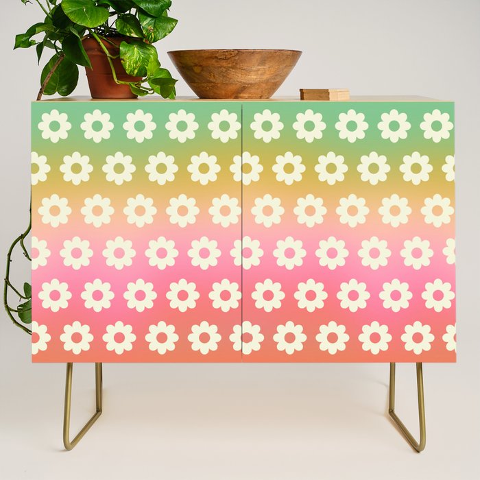 Ombre Rainbow Daisy Pattern Credenza Gallery Image 1