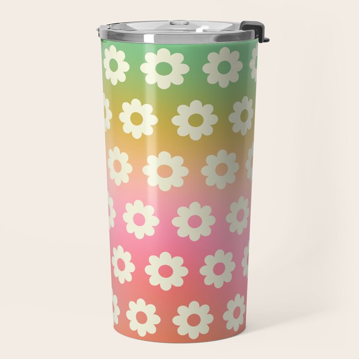 Ombre Rainbow Daisy Pattern Travel Mug Gallery Image 2