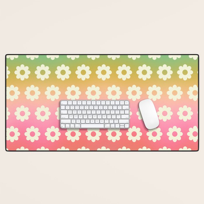 Ombre Rainbow Daisy Pattern Desk Mat Gallery Image 1