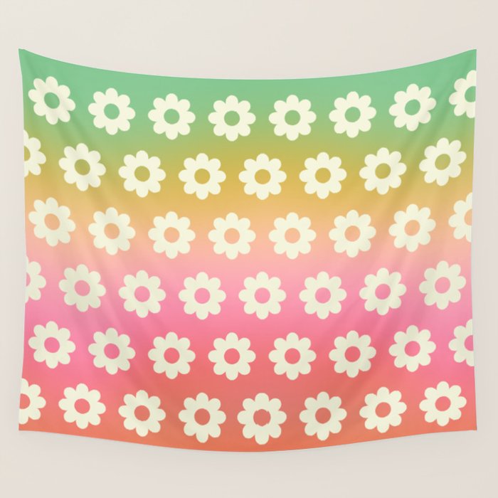 Ombre Rainbow Daisy Pattern Wall Tapestry Gallery Image 1